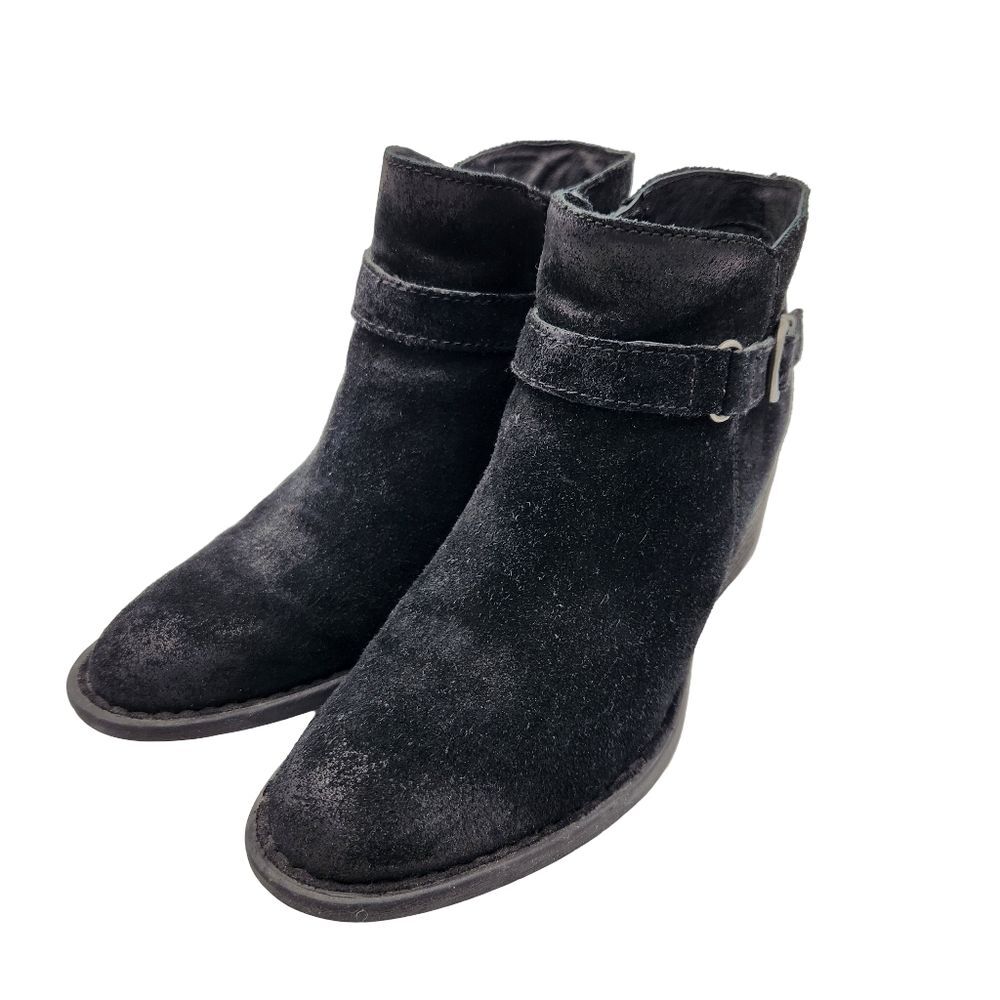 Born Adia Ankle Boots Black Suede Leather Buckle, Side Zipper Women's 7-8